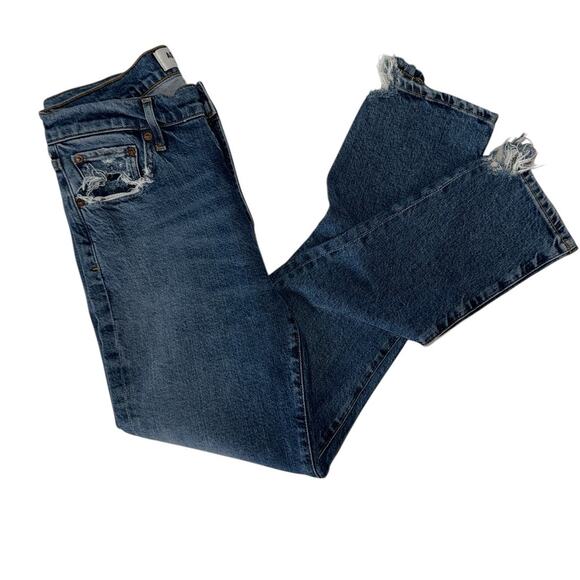 Agolde Dark Blue Denim Toni Mid Rise Straight Ankle Distressed Jeans Size 27 - Picture 5 of 10